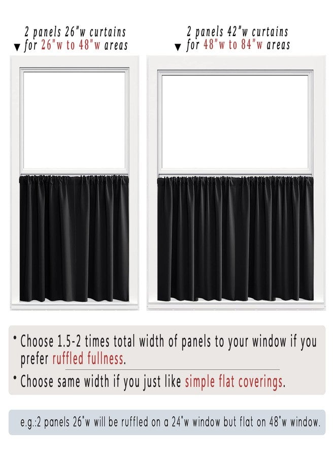 PANELSBURG 30 Inch Length Tier Curtains for Kitchen Winow,Blackout Cafe Short Curtain for Small Bathroom,Set 2 Panels,Black - Image 2